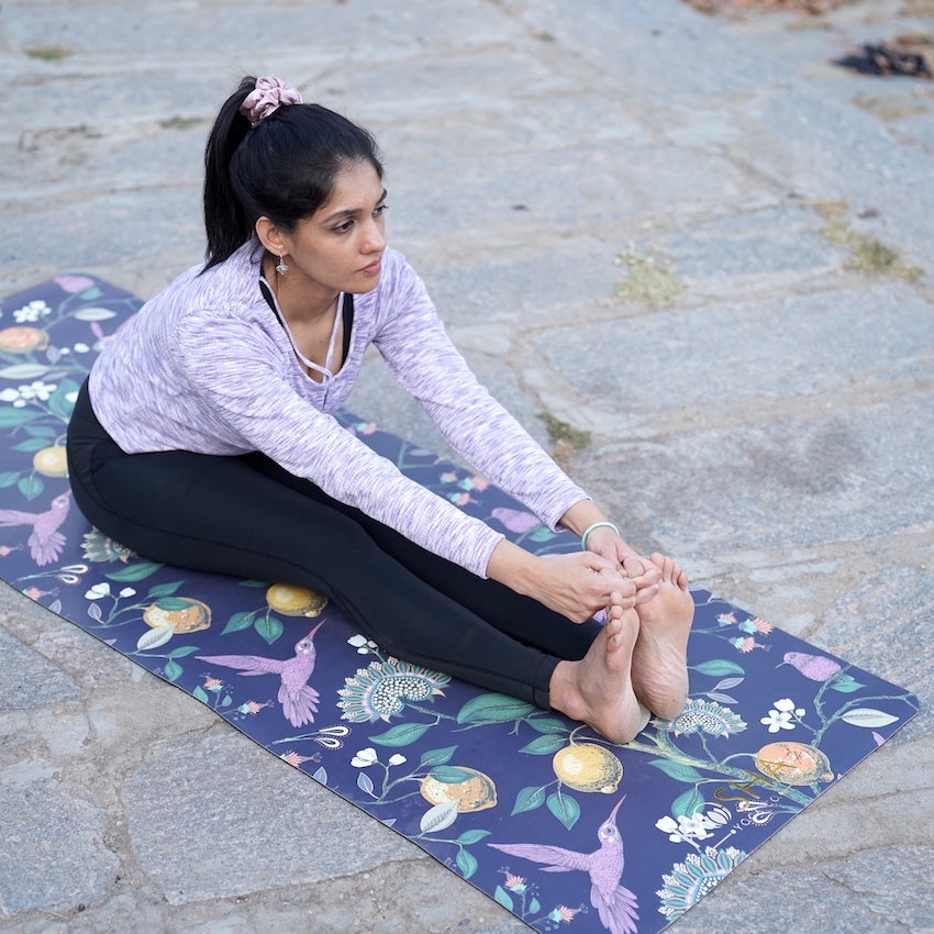 bird and flowers print on rubber yoga mat by kosha