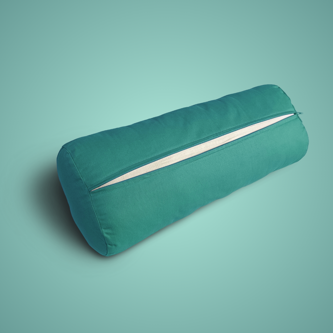 removable washable cover cotton natural yoga bolster in pine green
 cream colour