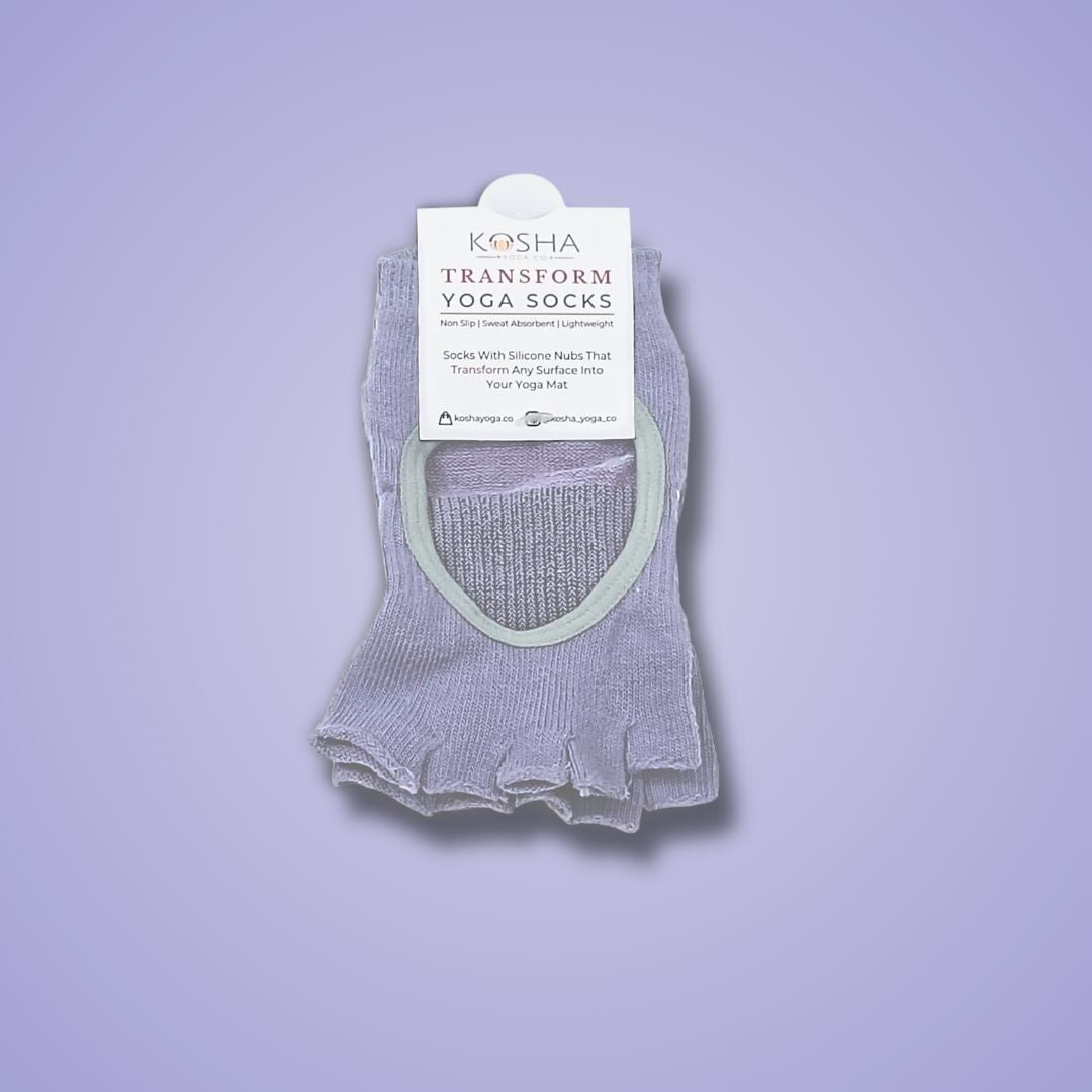 purple yoga socks and gloves for men and women made from cotton and anti skid non slip silicone by kosha yoga co