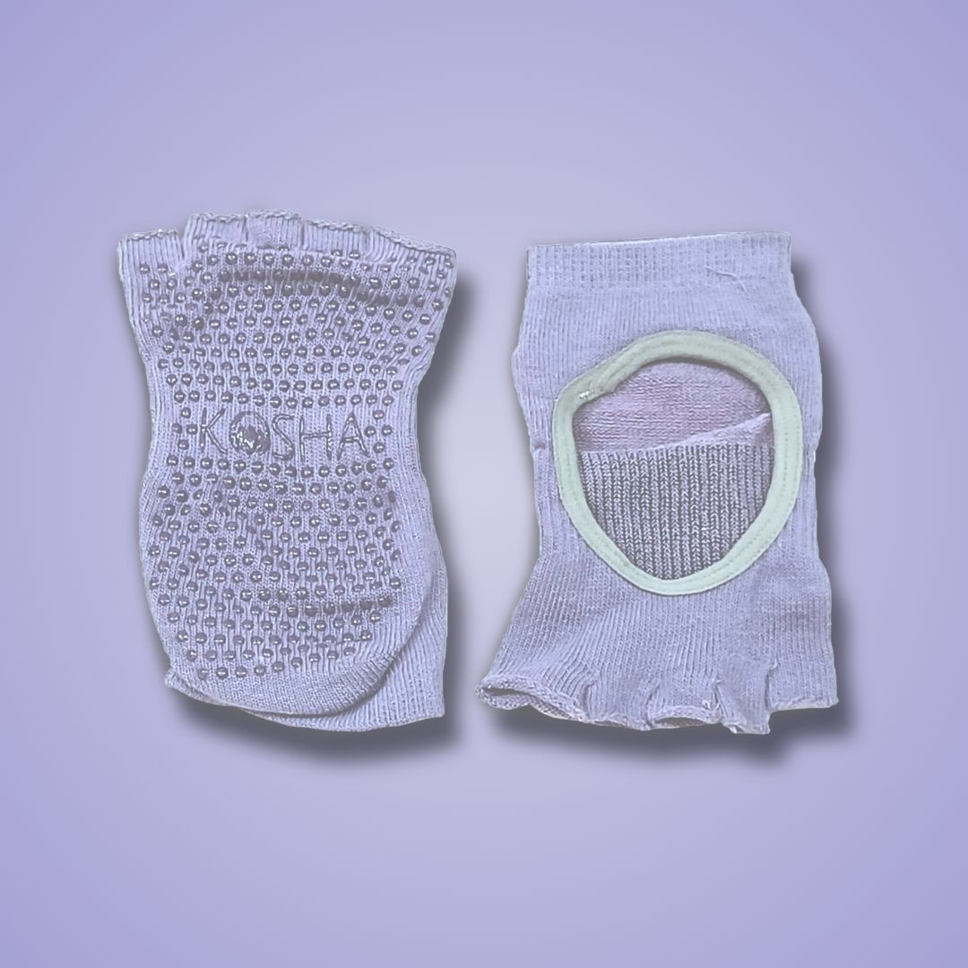 purple yoga socks and gloves for men and women made from cotton and anti skid non slip silicone by kosha yoga co
