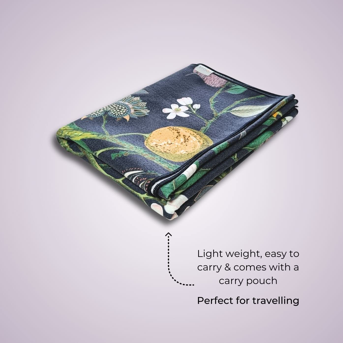 extra long and wide non slip yoga towels by kosha yoga co in dark blue tropical animal print by kosha yoga