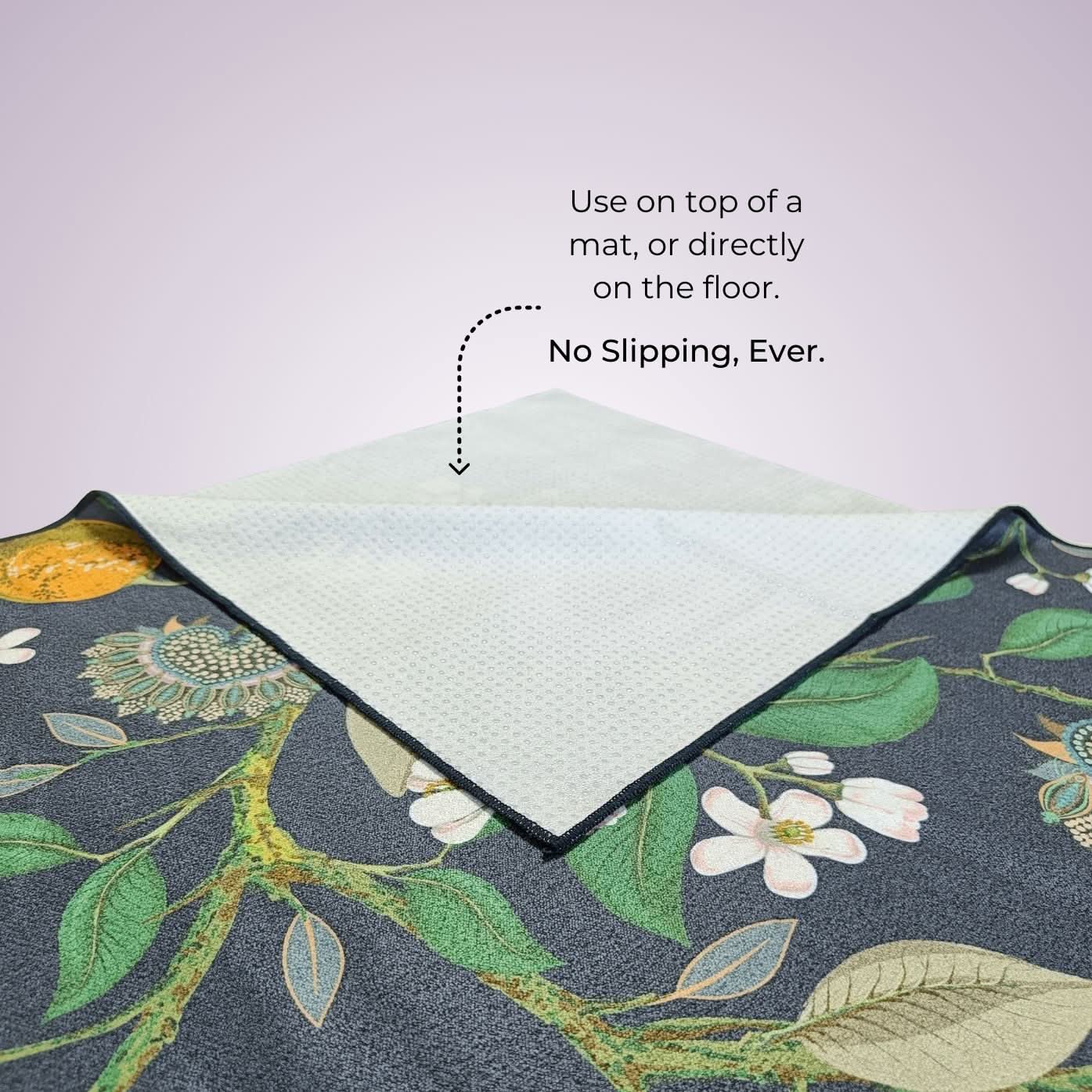 hot yoga towel non slip sweat absorbent machine washable soft to touch in floral tropical prints by kosha yoga co noslipping at all