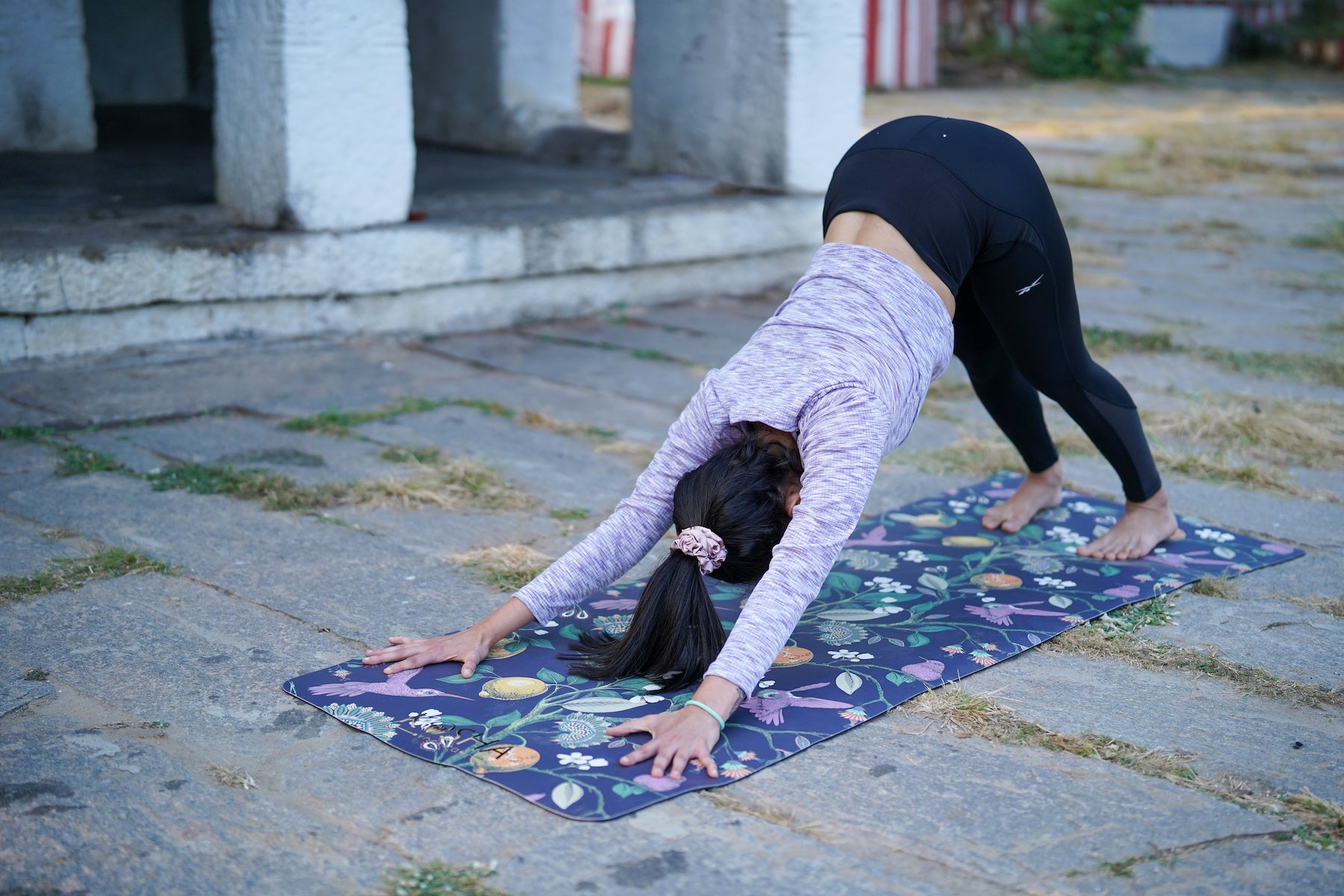 down dog on sanctuary printed yoga mat by kosha yoga co