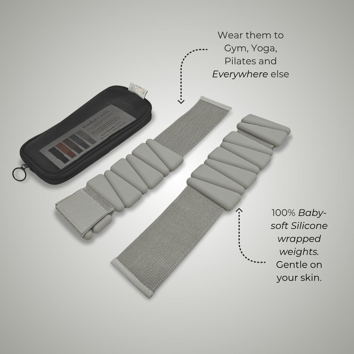 blue silicone ankle & wrist weights that are non slip and waterproof for all day comfort by kosha yoga co