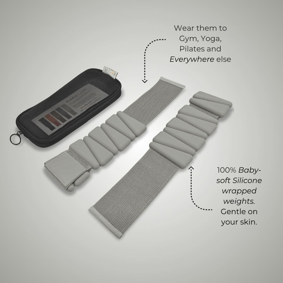 blue silicone ankle & wrist weights that are non slip and waterproof for all day comfort by kosha yoga co