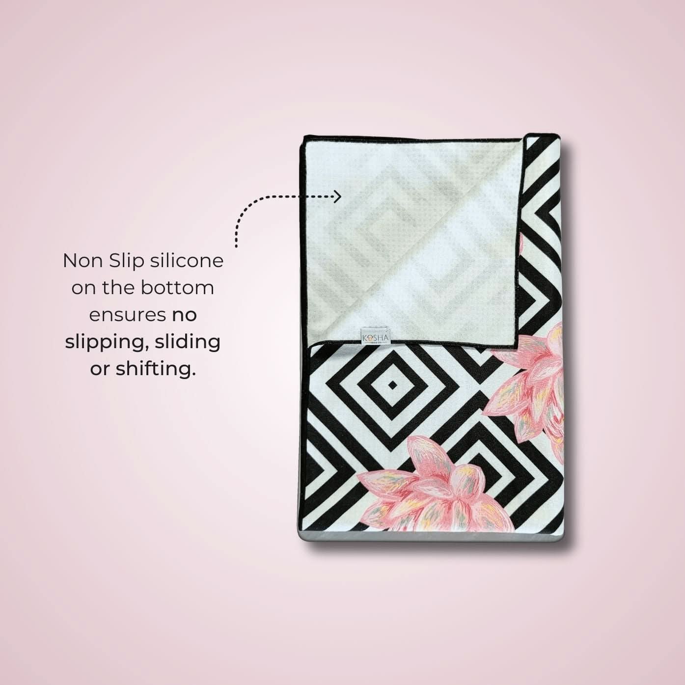 travel friendly machine washable yoga towels in tropical print by kosha yoga co