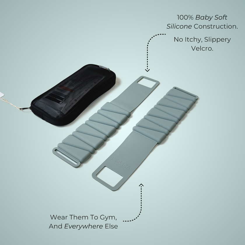 green silicone ankle & wrist weights that are non slip and waterproof for all day comfort by kosha yoga co