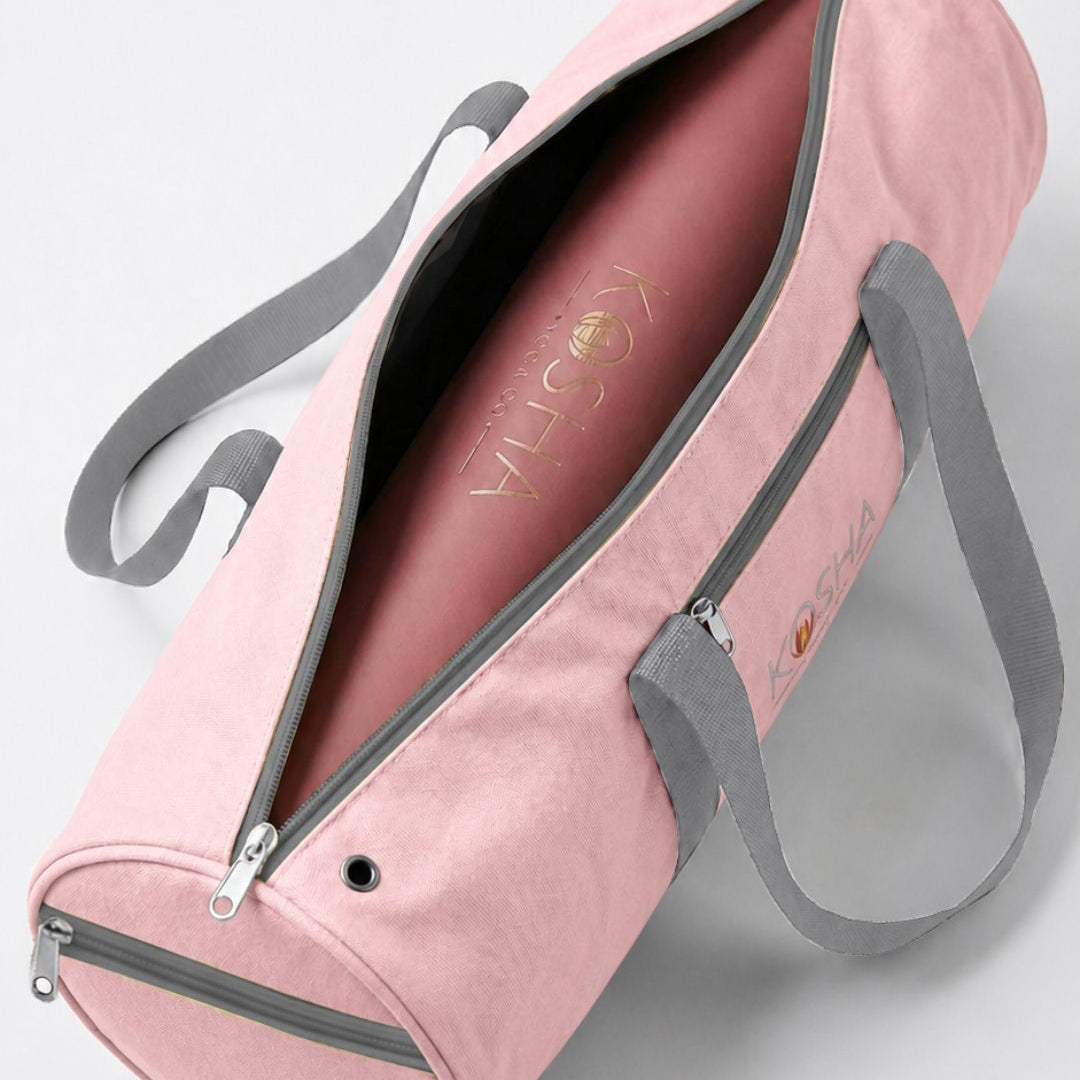 Yoga mat bag with pockets for all yoga mats by kosha yoga co
pink & grey