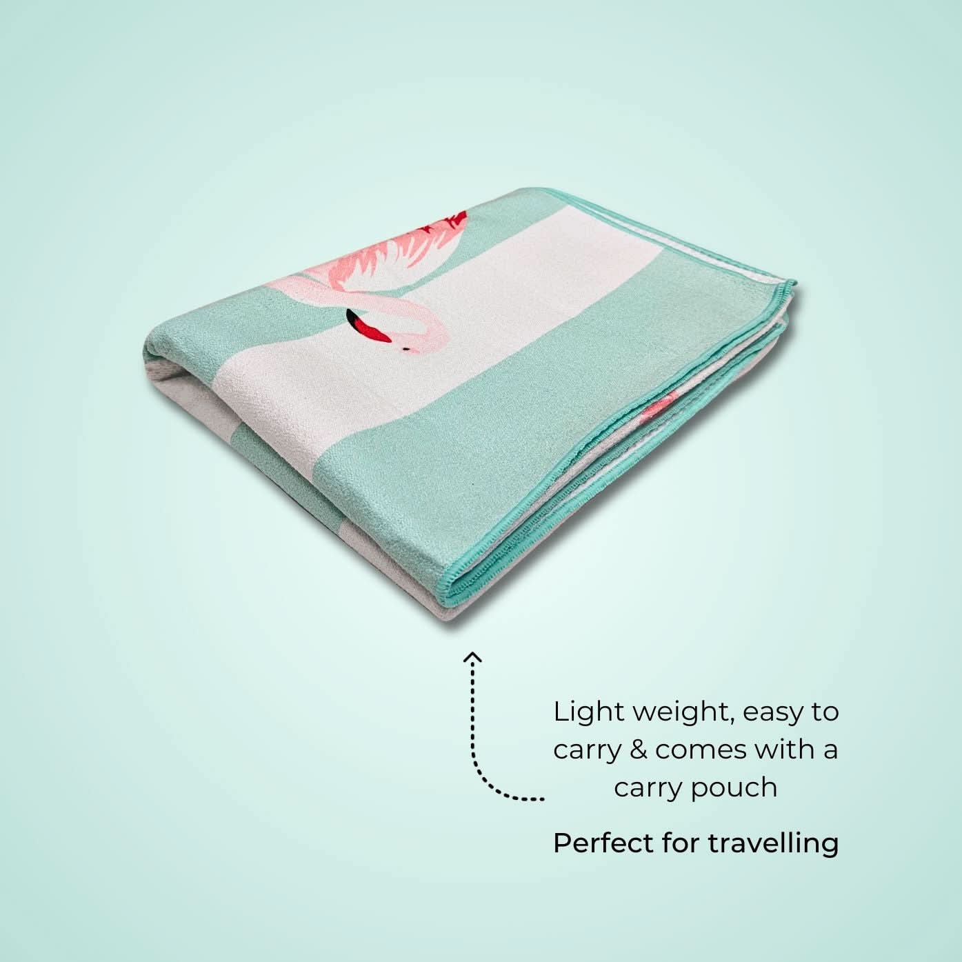 extra long and wide non slip yoga towels by kosha yoga co in blue strep and birds tropical animal print by kosha yoga