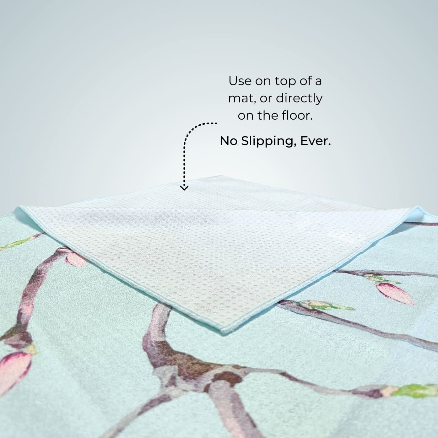 hot yoga towel non slip sweat absorbent machine washable soft to touch in floral tropical prints by kosha yoga co