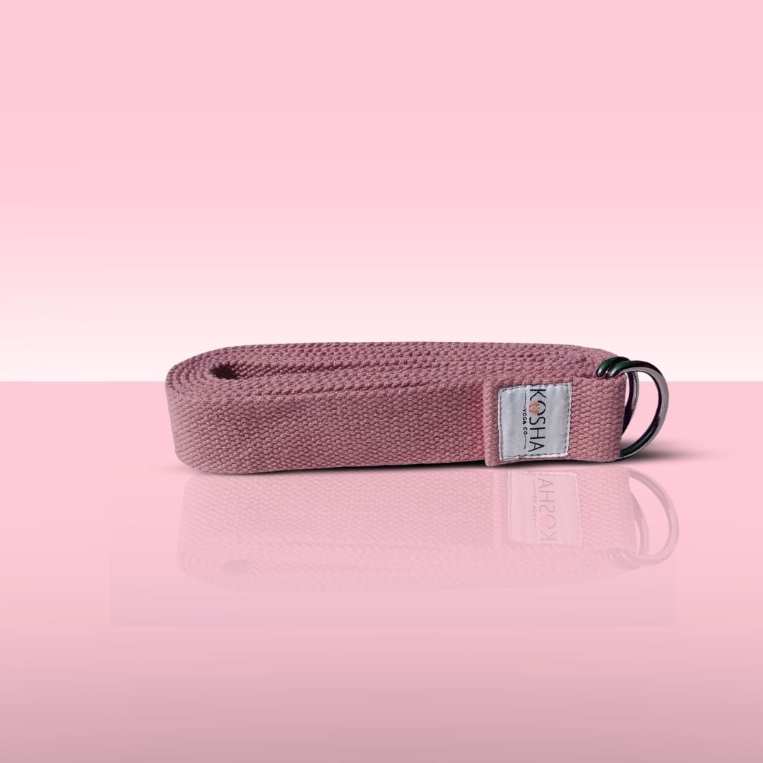 yoga strap with buckle made from organic cotton in red colour by kosha yoga co
