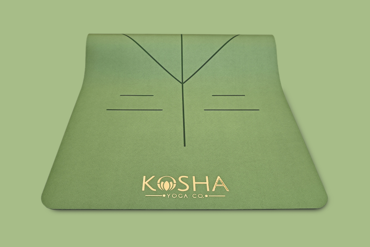 Extra long extra wide anti skid Sweat Absorbent Non Slip Rubber Yoga Mat With Alignment Lines In green Colour By Kosha Yoga Co for men and women