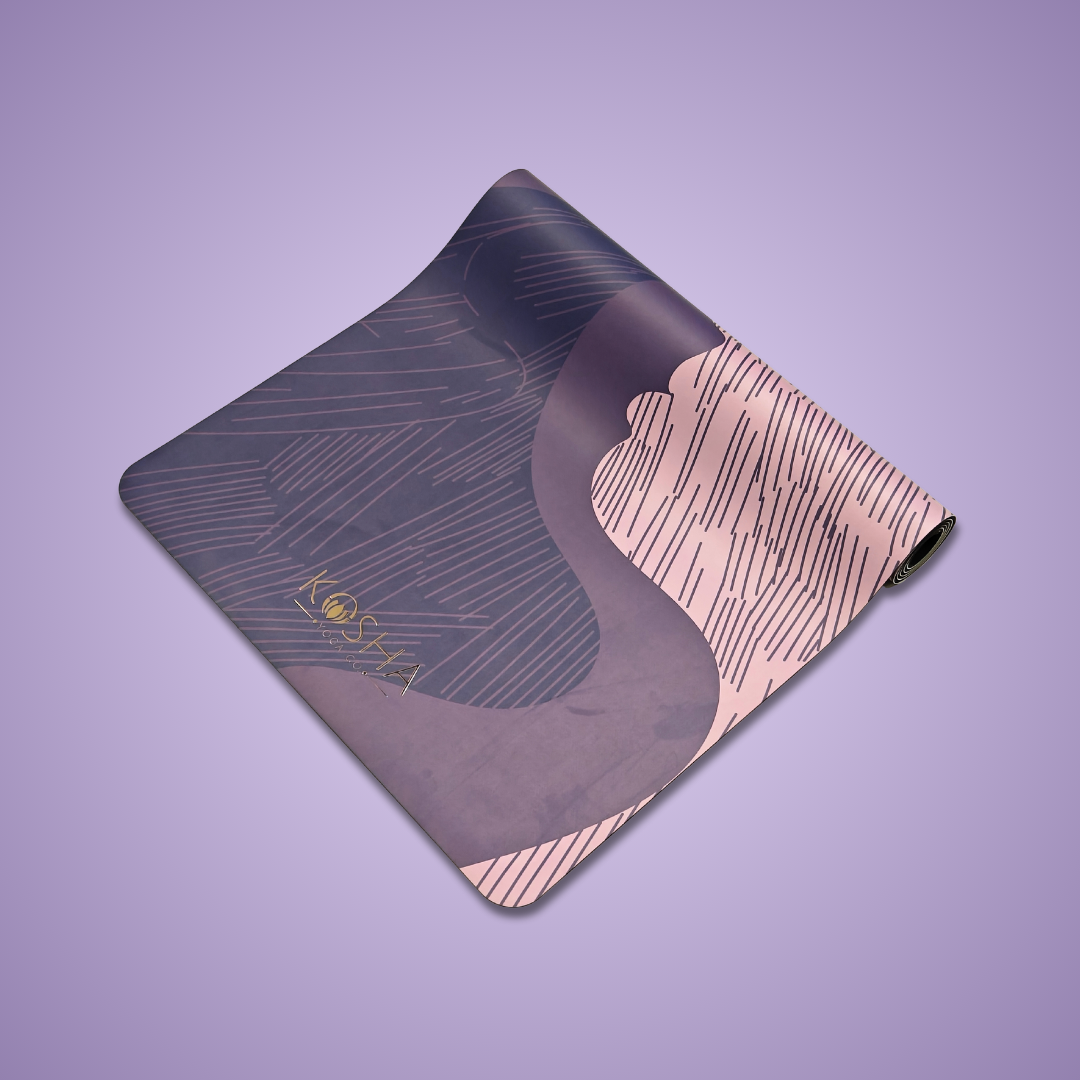 Purple Kosha Yoga mat with mountain print for strong women