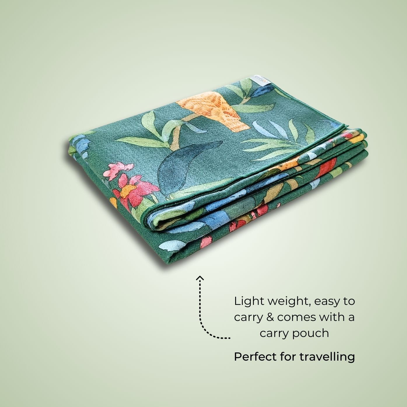 extra long and wide non slip yoga towels by kosha yoga co in deep green tropical animal print by kosha yoga