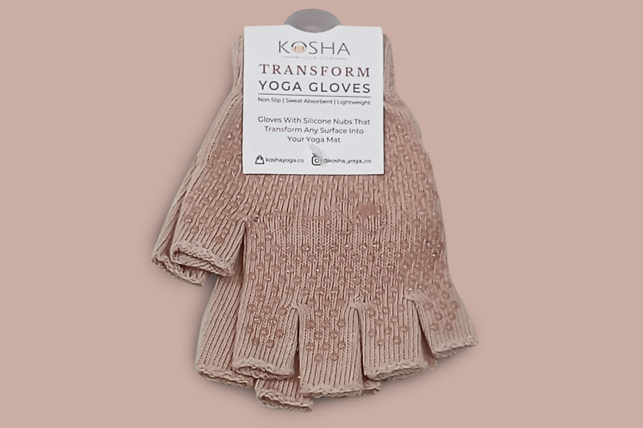 skidless anti skid gloves for yoga pilates working out travel yoga mat kosha yoga co in peach colour