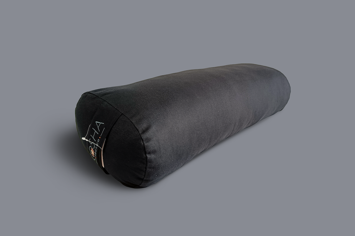 Yoga bolster with carry strap for restorative yoga in black colour