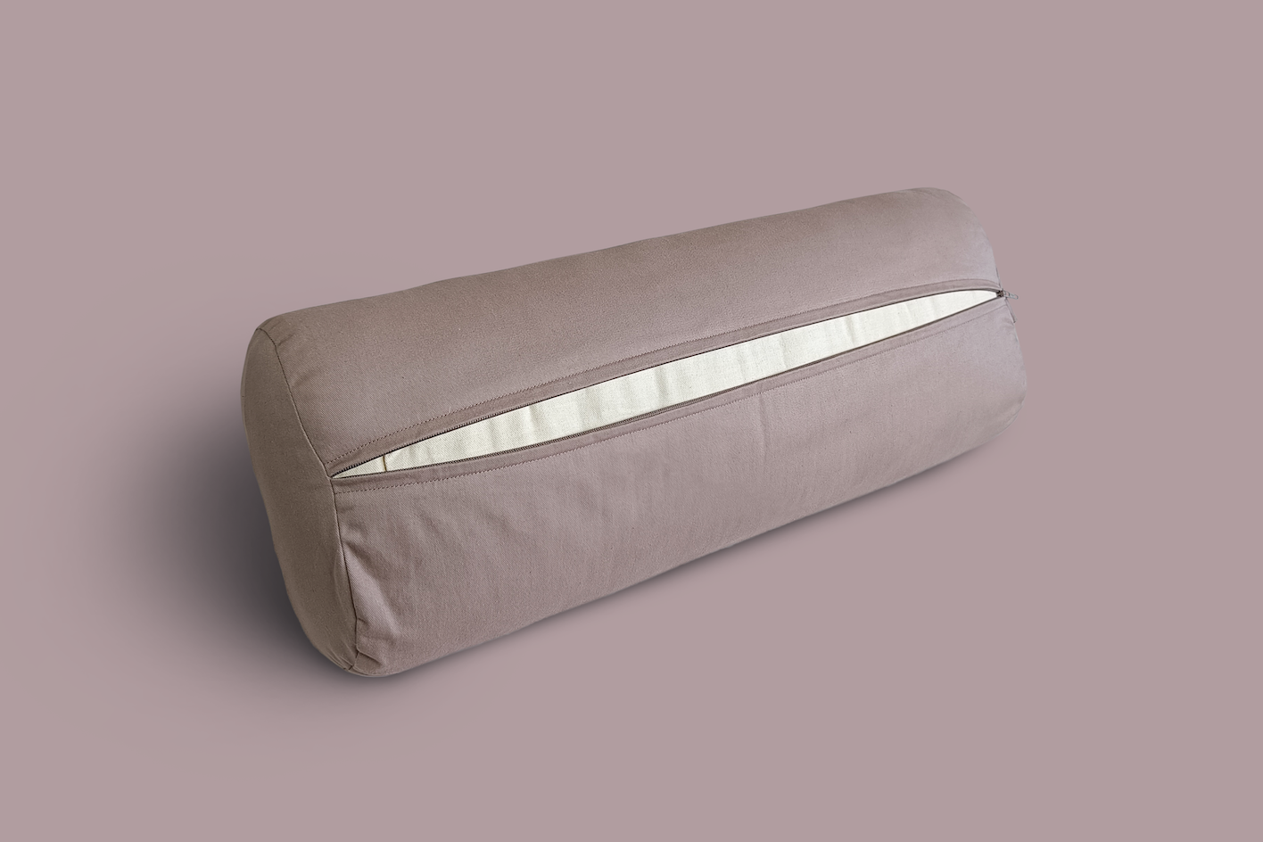 removable washable cover cotton natural yoga bolster in brown cream colour