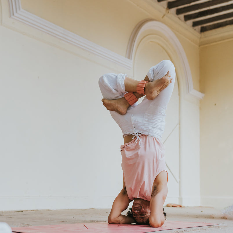 adjustable wrist and ankle weights for yoga and exercise in peach colour