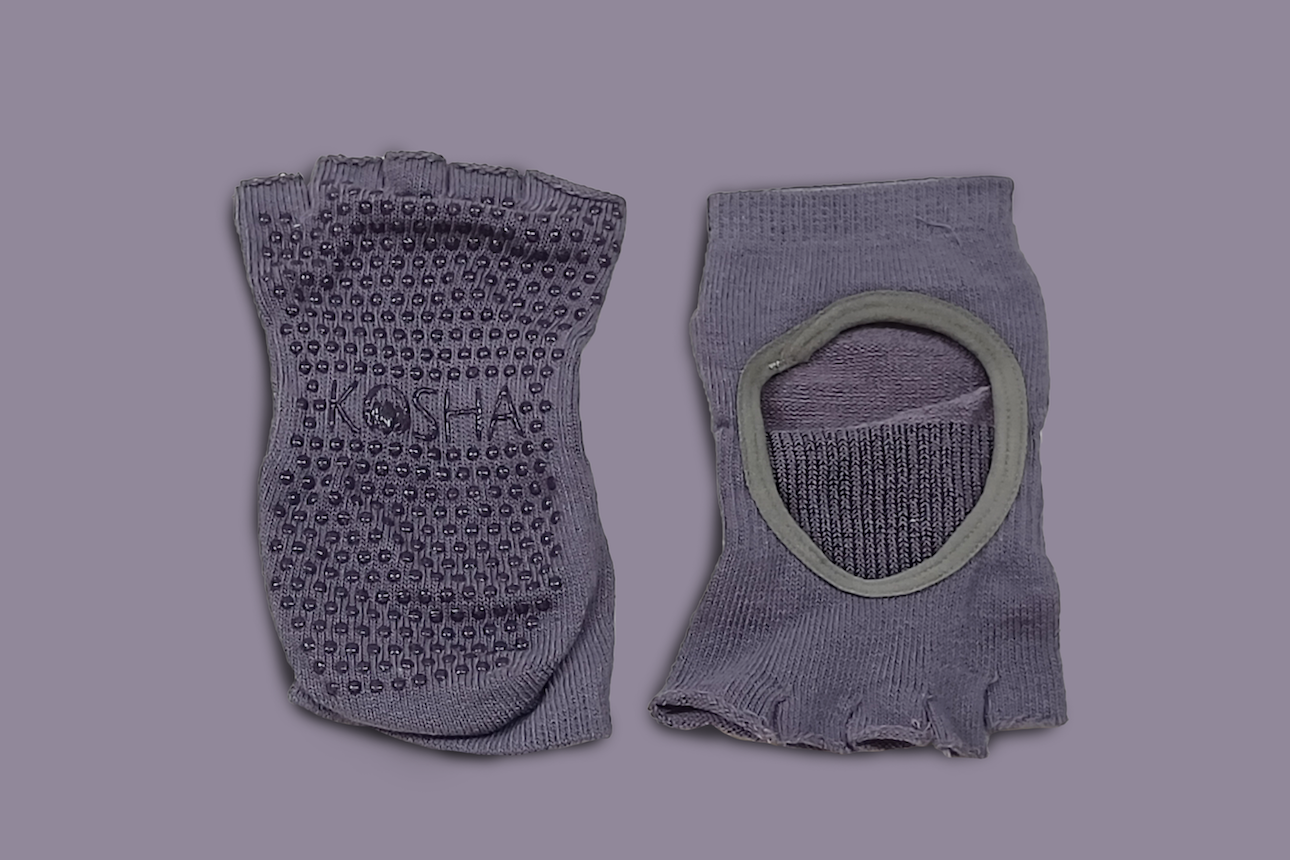purple yoga socks and gloves for men and women made from cotton and anti skid non slip silicone by kosha yoga co