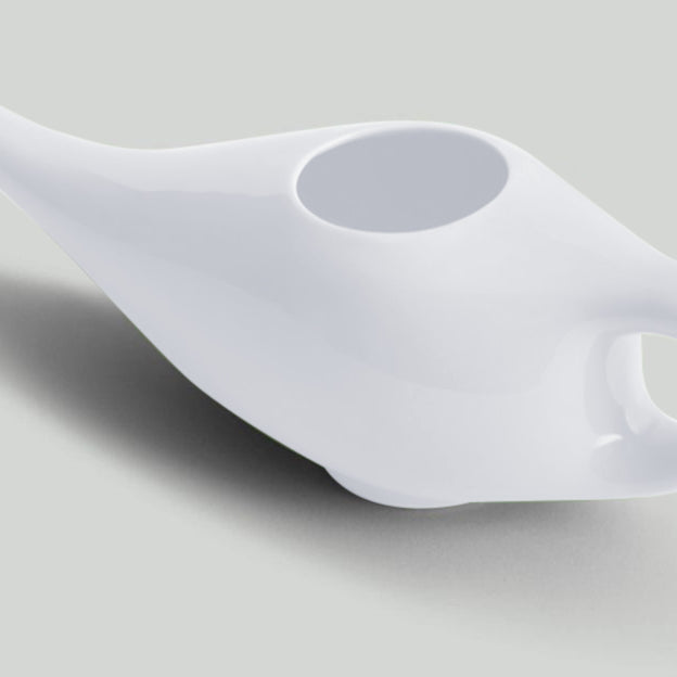 white cermaic hand made natural jal neti pot by kosha yoga co