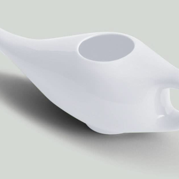 white cermaic hand made natural jal neti pot by kosha yoga co