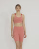 Pink Biker shorts and sports bra co-ord set by kosha yoga co from recycled materials