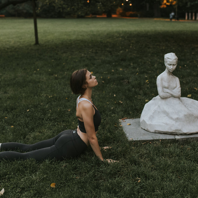 Sustainable activewear made out of recycled materials by Kosha Yoga Co. Squat proof, stretchable leggings for yoga, gym, workouts, running.