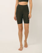 Sustainable activewear made out of recycled materials by Kosha Yoga Co. Squat proof, stretchable biker shorts for yoga, gym, workouts, running.