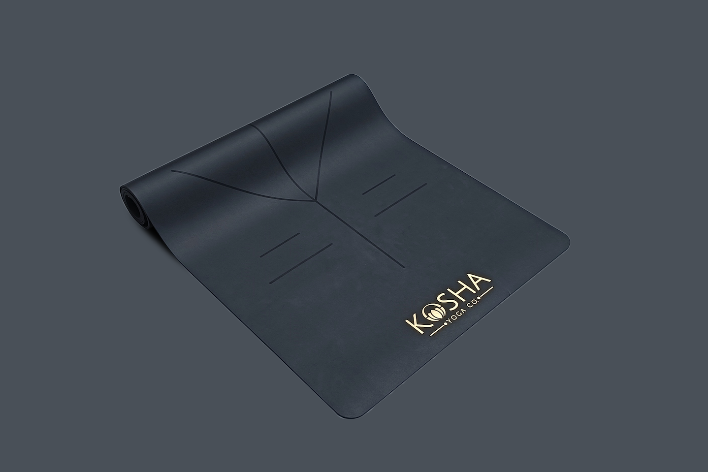 Extra long Sweat Absorbent Non Slip Rubber Yoga Mat With Alignment Lines In black colour By Kosha Yoga Co