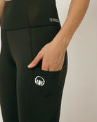 Black moisture wicking yoga pants with two pockets by Kosha yoga co