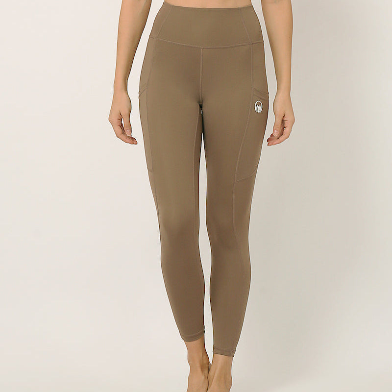 Nude ankle length leggings for yoga and sports bra set by kosha yoga co