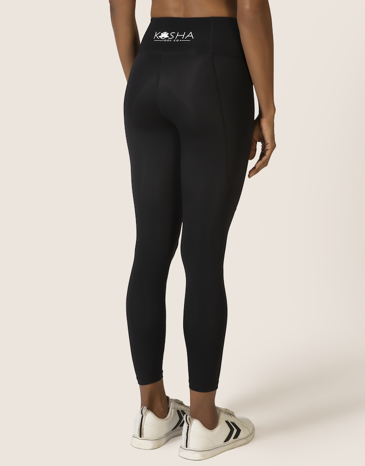 Sustainable activewear made out of recycled materials by Kosha Yoga Co. Squat proof, stretchable leggings for yoga, gym, workouts, running.
