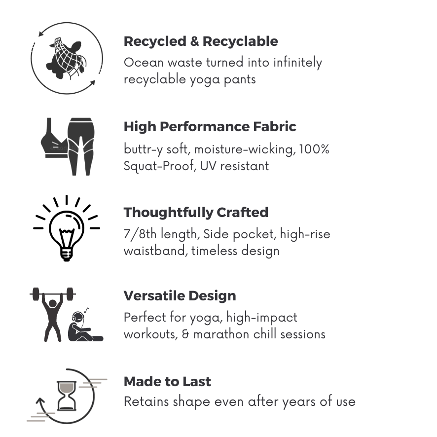 Sustainable activewear made out of recycled materials by Kosha Yoga Co. Squat proof, stretchable leggings for yoga, gym, workouts, running.