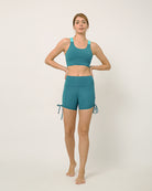 Sustainable activewear made out of recycled materials by Kosha Yoga Co. Squat proof, stretchable shorts for yoga, gym, workouts, running.