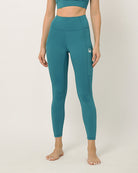 Green ankle length leggings for yoga and sports bra set by kosha yoga co