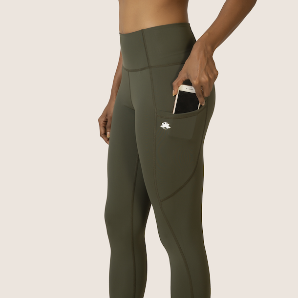 Sustainable activewear made out of recycled materials by Kosha Yoga Co. Squat proof, stretchable leggings for yoga, gym, workouts, running.