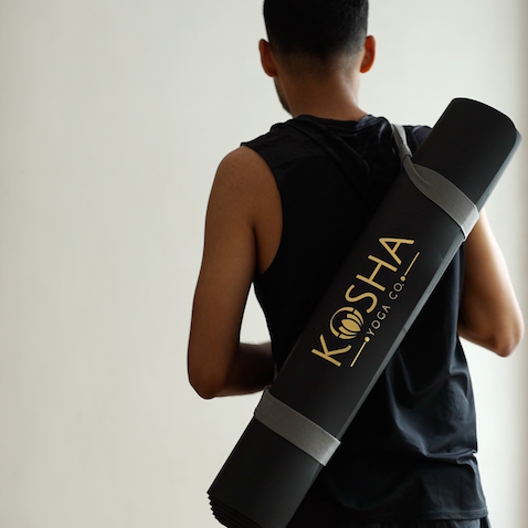 Sweat Absorbent Non Slip Rubber Yoga Mat With Alignment Lines In Black Colour By Kosha Yoga Co