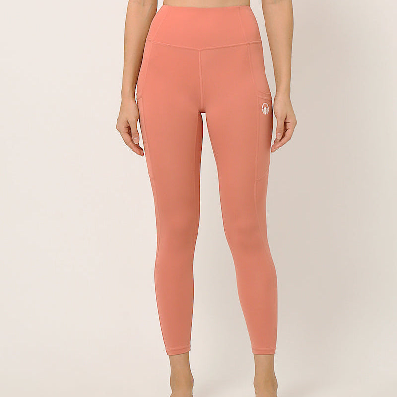 Pink ankle length leggings for yoga and sports bra set by kosha yoga co