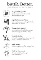 Features of sports bra by kosha yoga co made from recycled ocean waste in India