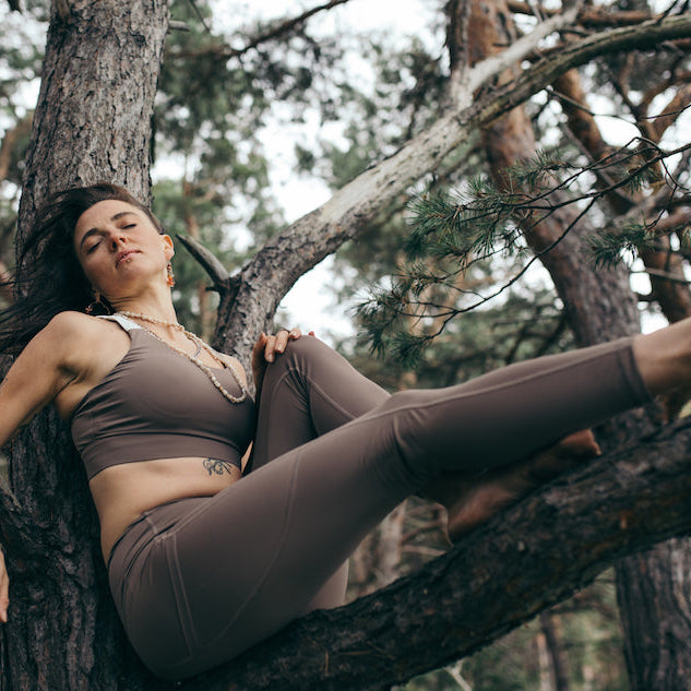 Sustainable activewear made out of recycled materials by Kosha Yoga Co. Squat proof, stretchable leggings for yoga, gym, workouts, running.