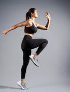 Black squat proof yoga panst and sports bra yoga set by kosha yoga co