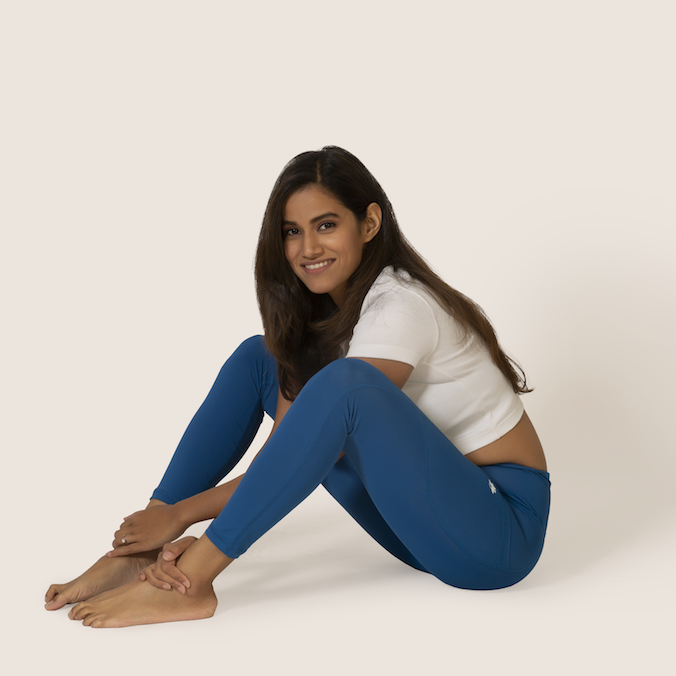 Sustainable activewear made out of recycled materials by Kosha Yoga Co. Squat proof, stretchable leggings for yoga, gym, workouts, running.
