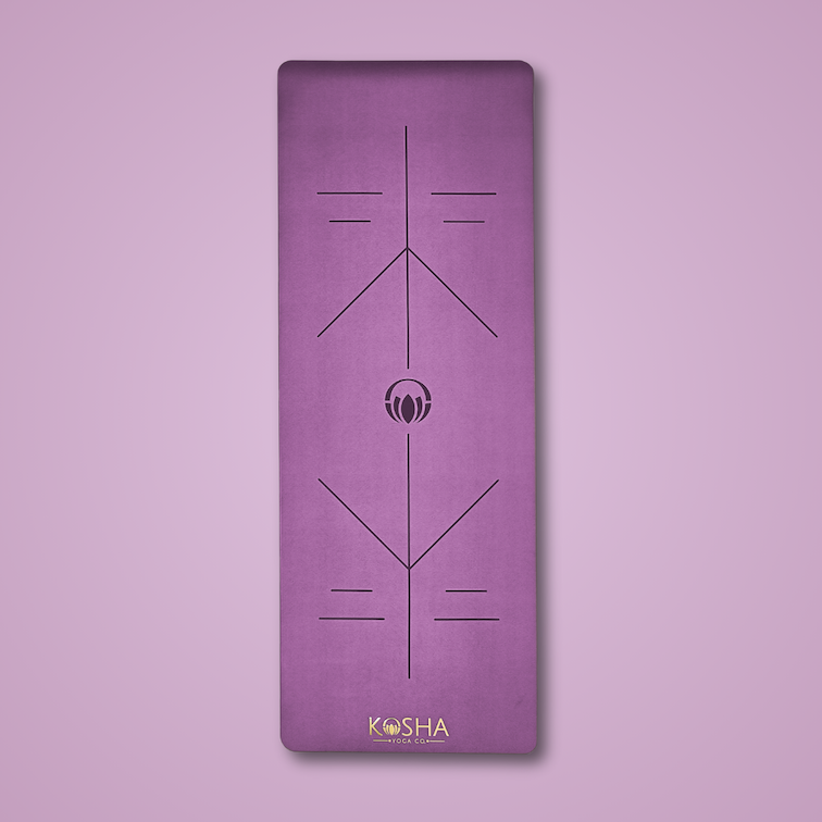 extra long extra thick yoga mats with alignment lines in purple colour by kosha yoga co