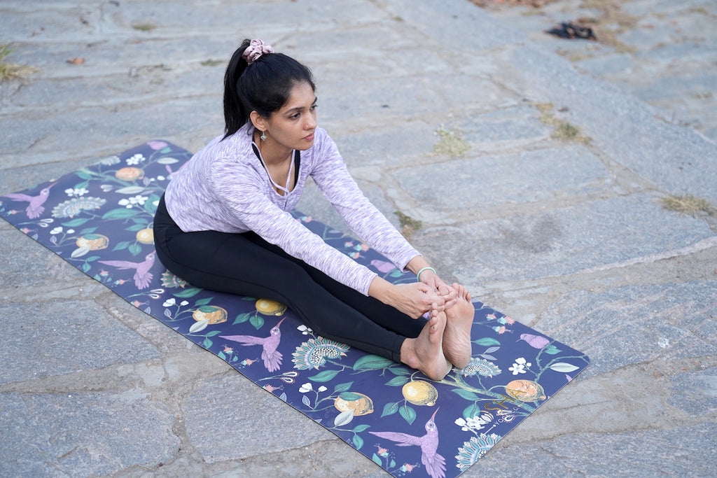 bird and flowers print on rubber yoga mat by kosha