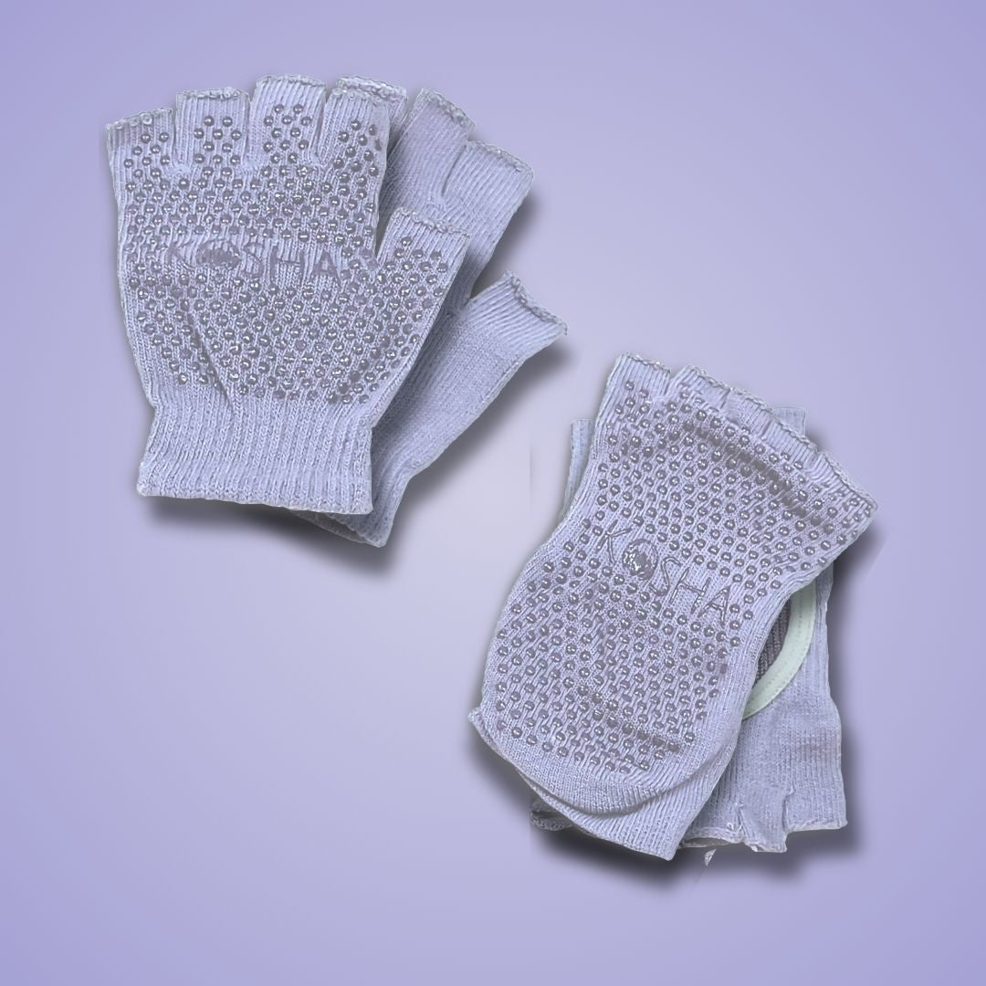 yoga socks and gloves for men and women made from cotton and anti ski non slip silicone in purple colour