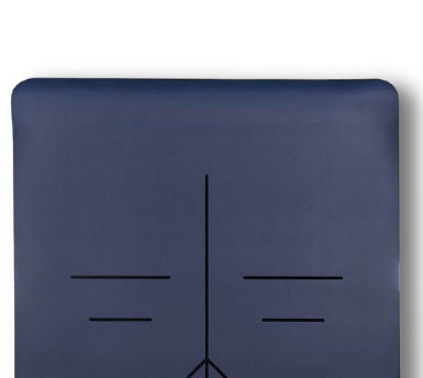 Navy blue yoga mat with customised design on a white background