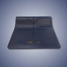 blue yoga mat with alignment lines and natural rubber for extra grip