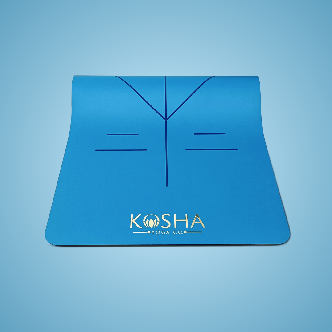 natural rubber yoga mat in blue colour with extra thickness by kosha yoga co for men and women