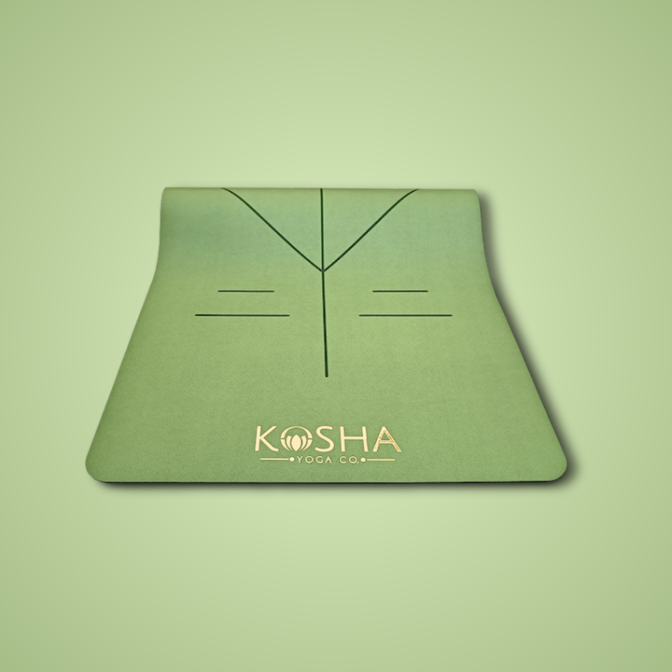 Extra long extra wide anti skid Sweat Absorbent Non Slip Rubber Yoga Mat With Alignment Lines In green Colour By Kosha Yoga Co for men and women