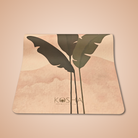 Kosha Yoga mat with earth inspired print on beige background